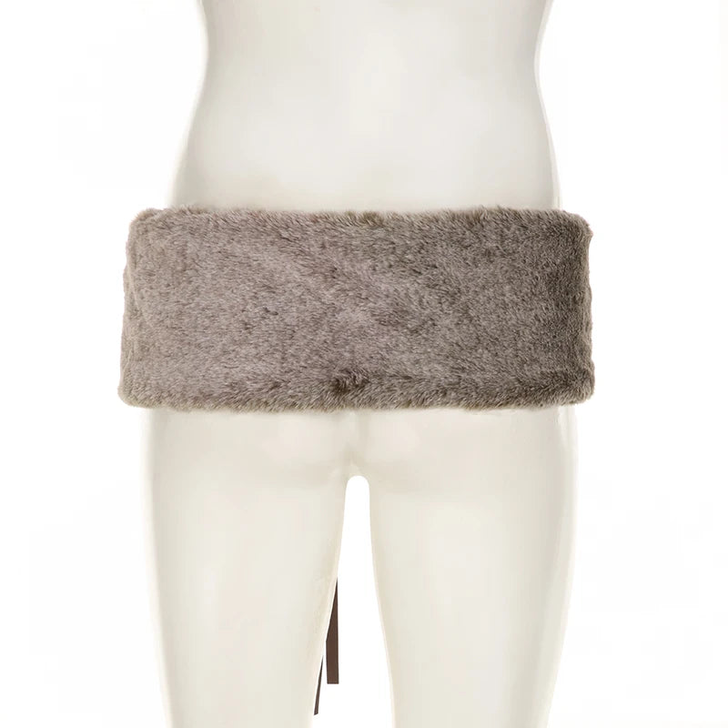 Low Waisted Mini Leather Shorts Furry Belts Waist Bottoms