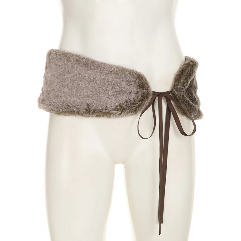 Low Waisted Mini Leather Shorts Furry Belts Waist Bottoms