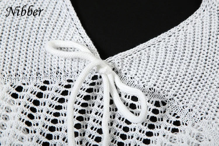 Knitted Crochet Maxi Dress See Through Halter Low Neck Backless Concise Street