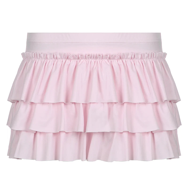 Low Waisted Skirts Bow Pink Mini Skirts Japanese 's Bottoms
