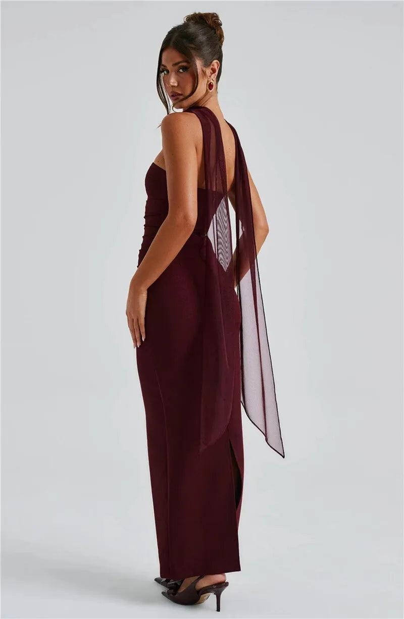 Scarf Collar Backless Bodycon Maxi Dress