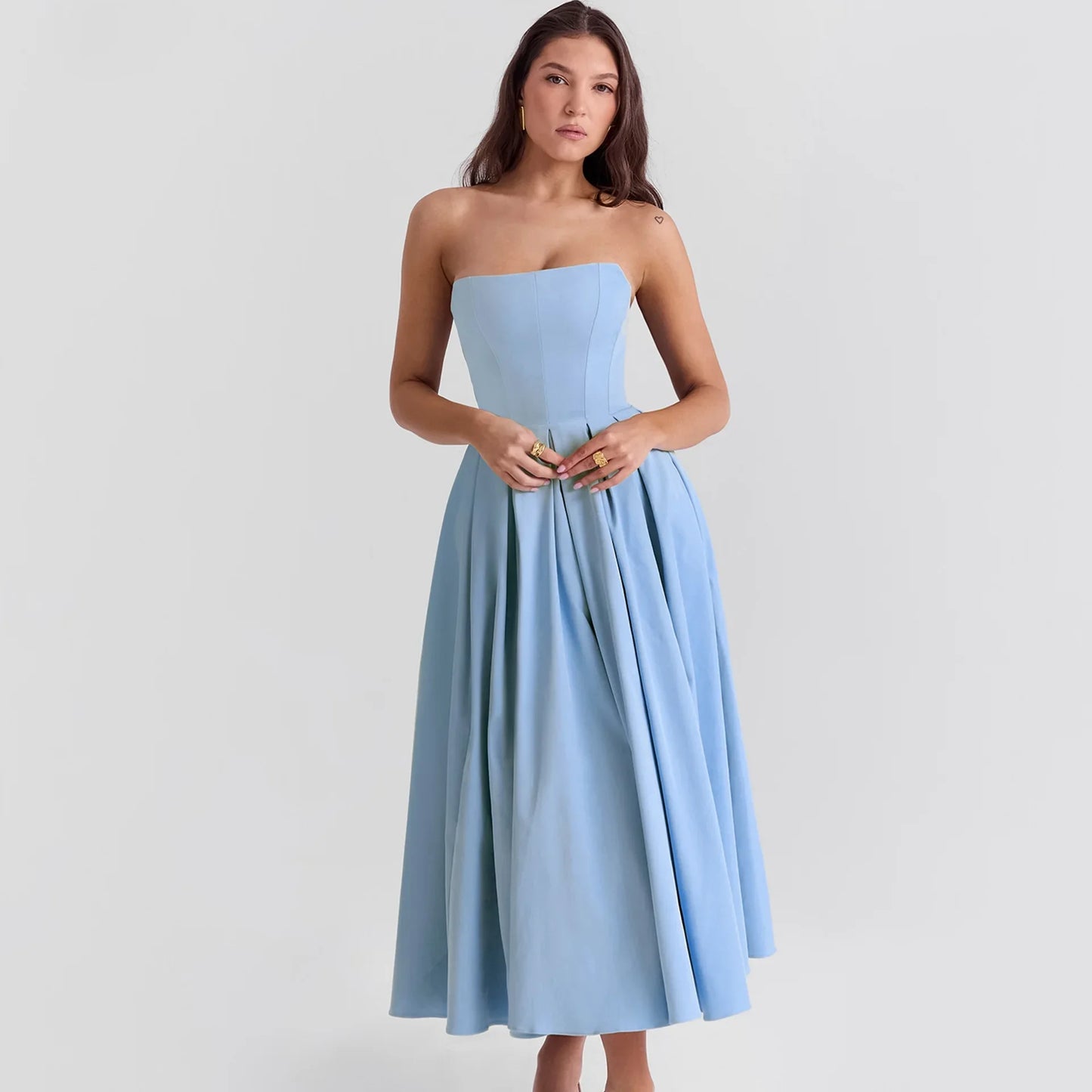 De Fiesta in Strapless Flare Dress White Corset Dress Night Dresses