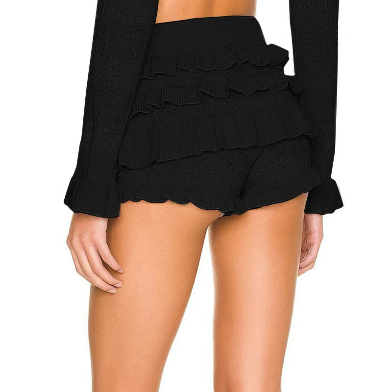 Knit Tierr Skort Trend Stretch Wild Skinny Ruffl Mini Skirt