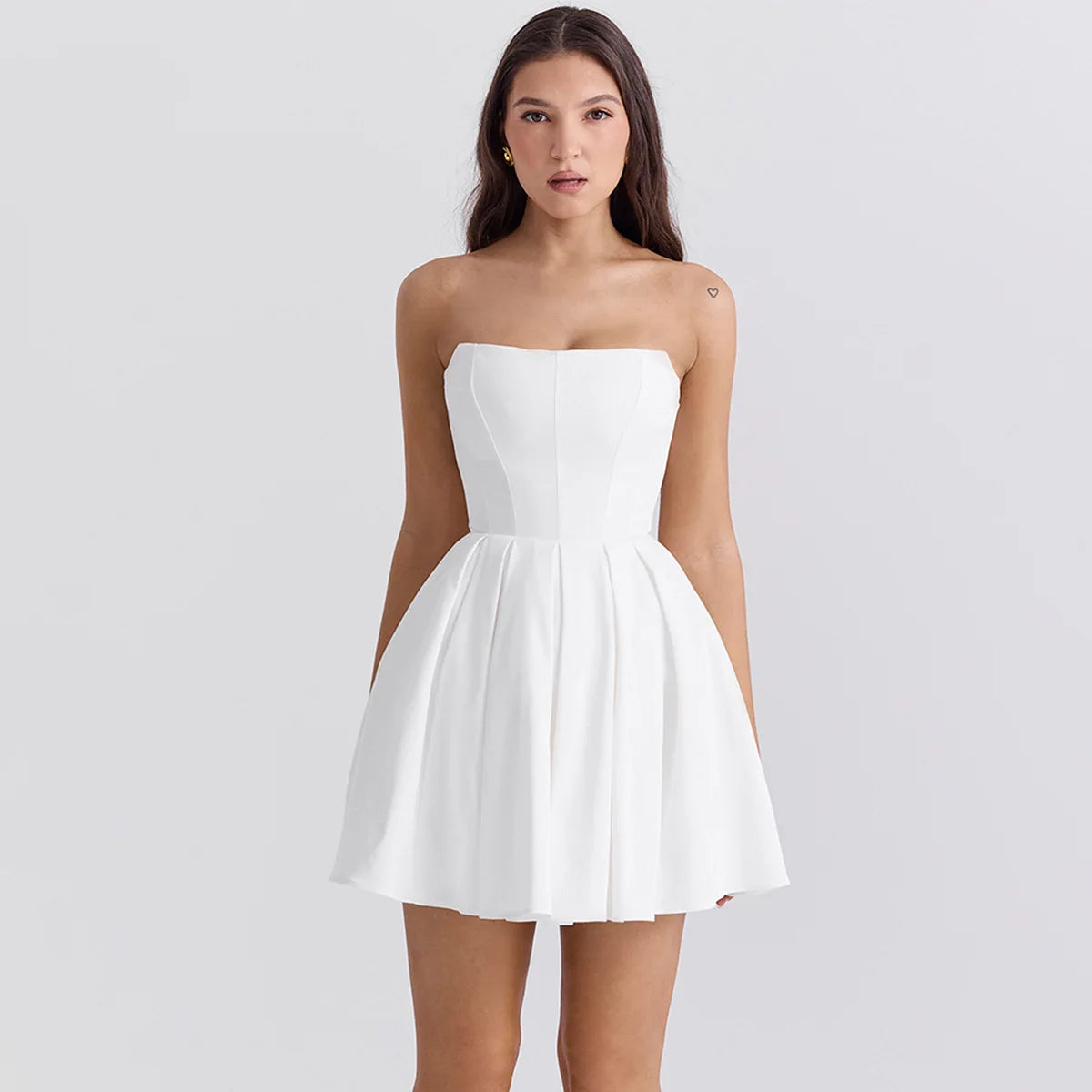 Strapless Bodycon Dress Mini White Corset Dress Casual Flare Dress