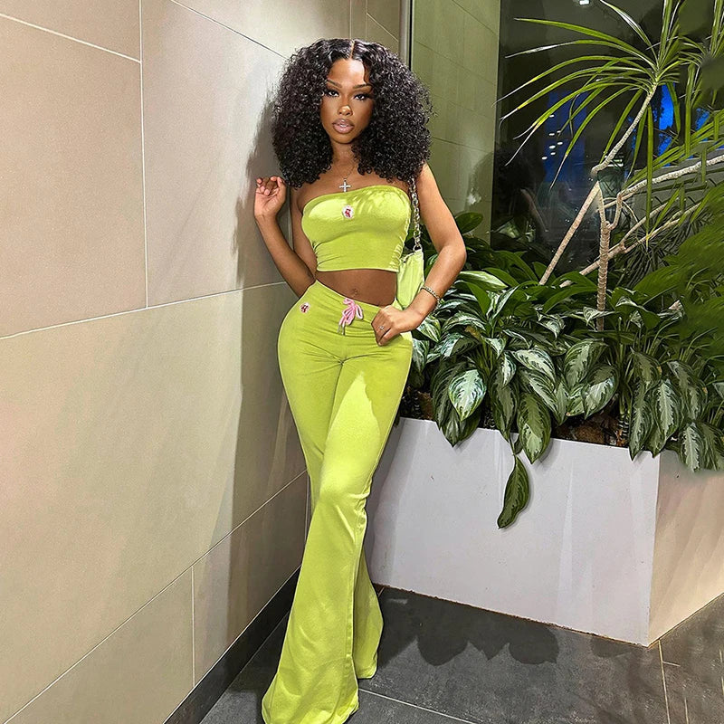 Green Embroidered Two Piece Set