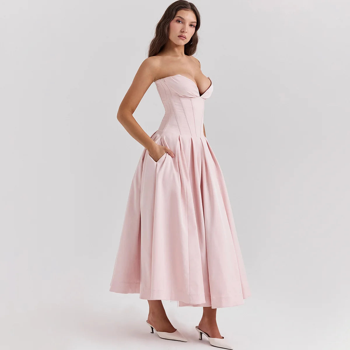 Strapless mal Occasion Dress Midi Dresses Red Wedding Guess Dress