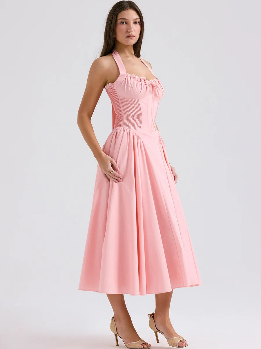 Slim Fit A-Line Halter Midi Dress