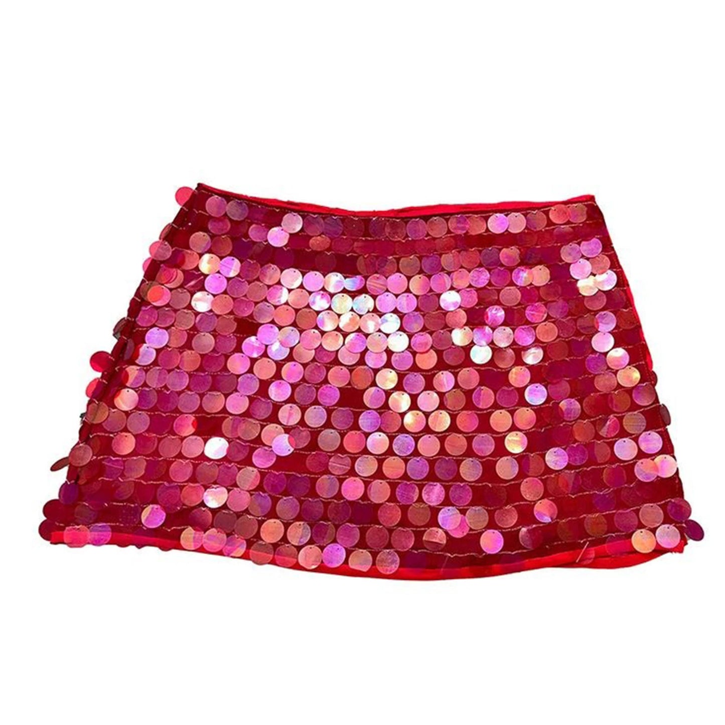 Shiny Sequin Low Waist Mini Skirt with Side Split