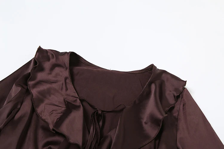 Sweet Dress v-Neck Flared Sleeves Ruffles Irregular Hem Frenulum Smooth Mini Bodycon