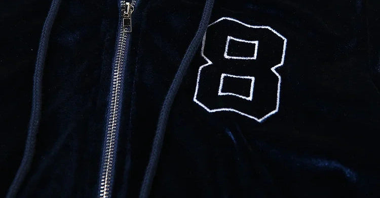 Sporty Two Piece Set Hooded Shirring Zipper Number Print Jacket Contrast Patchwork Mini Shorts Suit