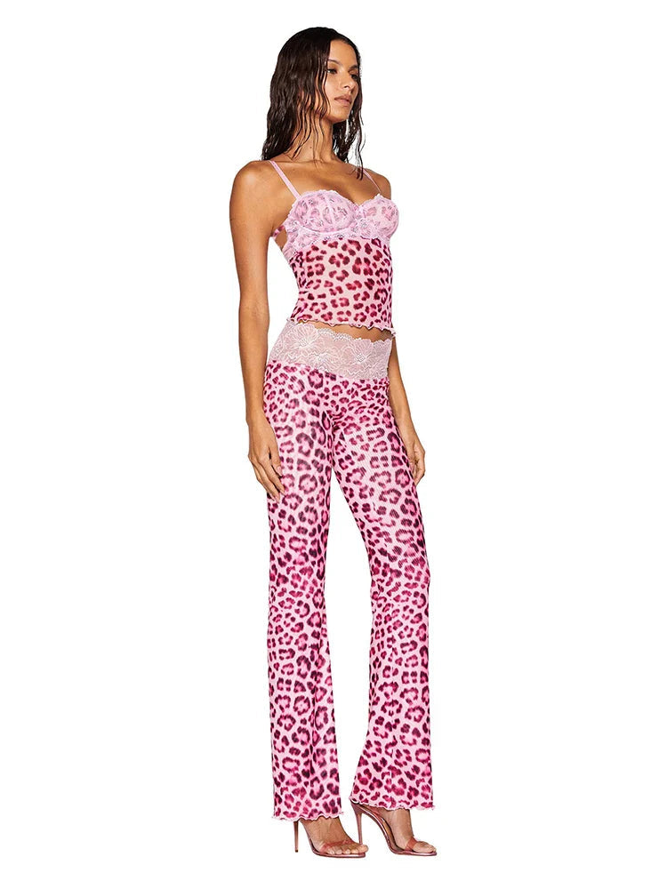 Leopard Patchwork Mesh Two Piece Set