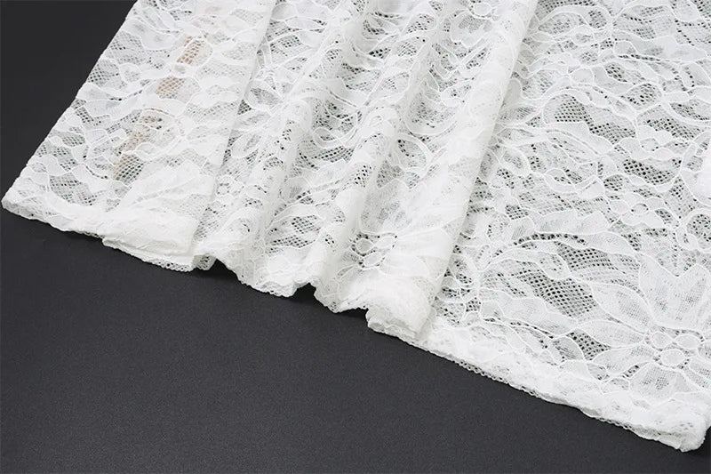White Sheer Lace Long Sleeves Maxi Dress
