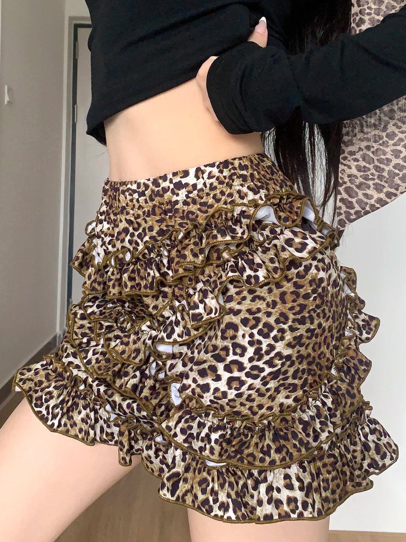 Leopard Print Mini Skirts Ruched 's Bottoms