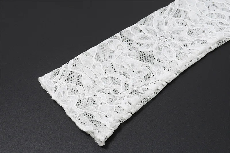 White Sheer Lace Long Sleeves Maxi Dress