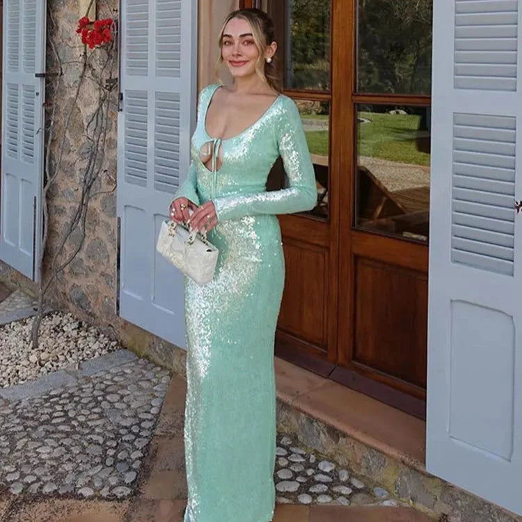 Long Sleeve mal Occasion Dresses for Sequins Maxi Dress Wedding Guest Dresses