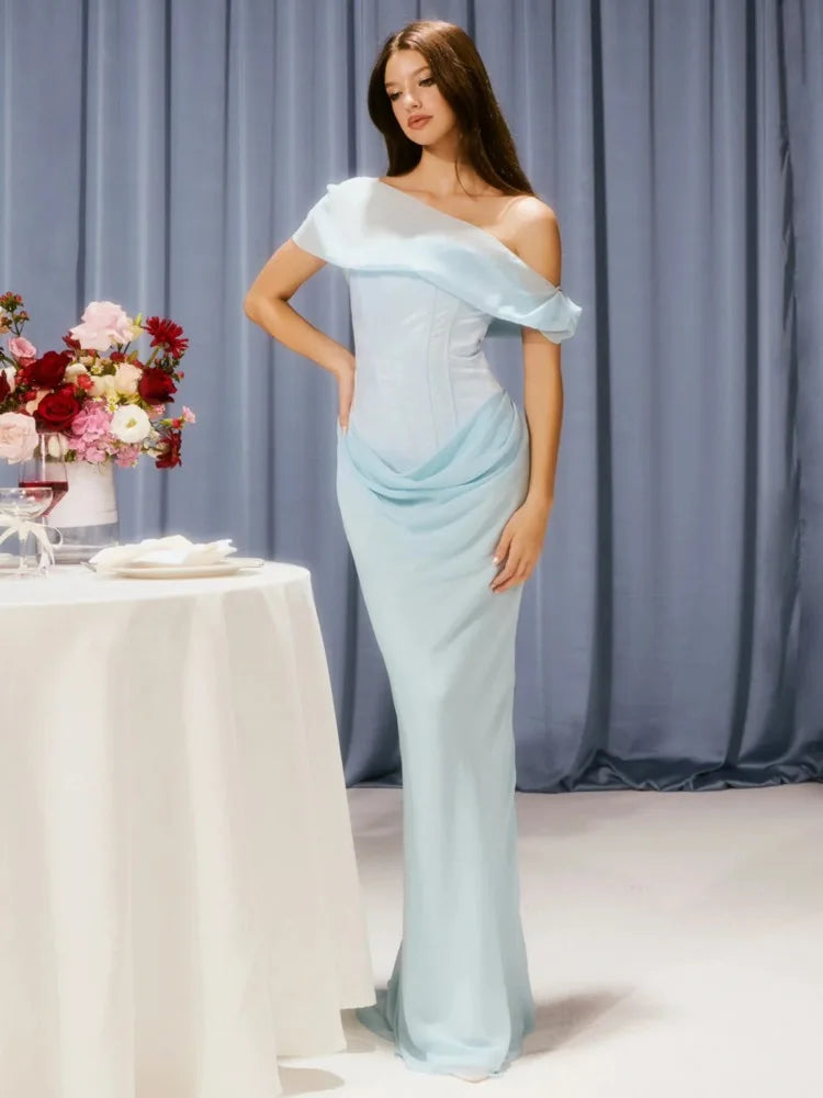 Blue Mesh Backless Bodycon Maxi Dress