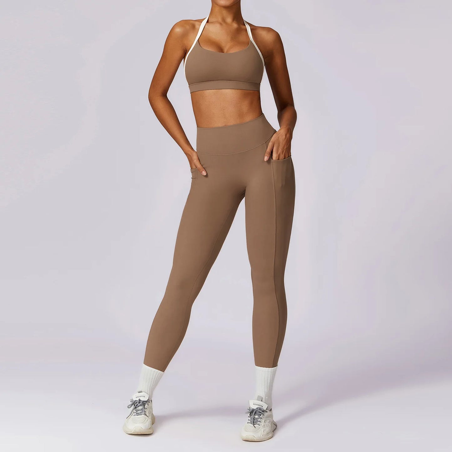 2 Pieces Tracksuit Yoga Set Workout Sports Gym Fitness Long Sleeve Crop Top High Waist Leggings Sports Suits