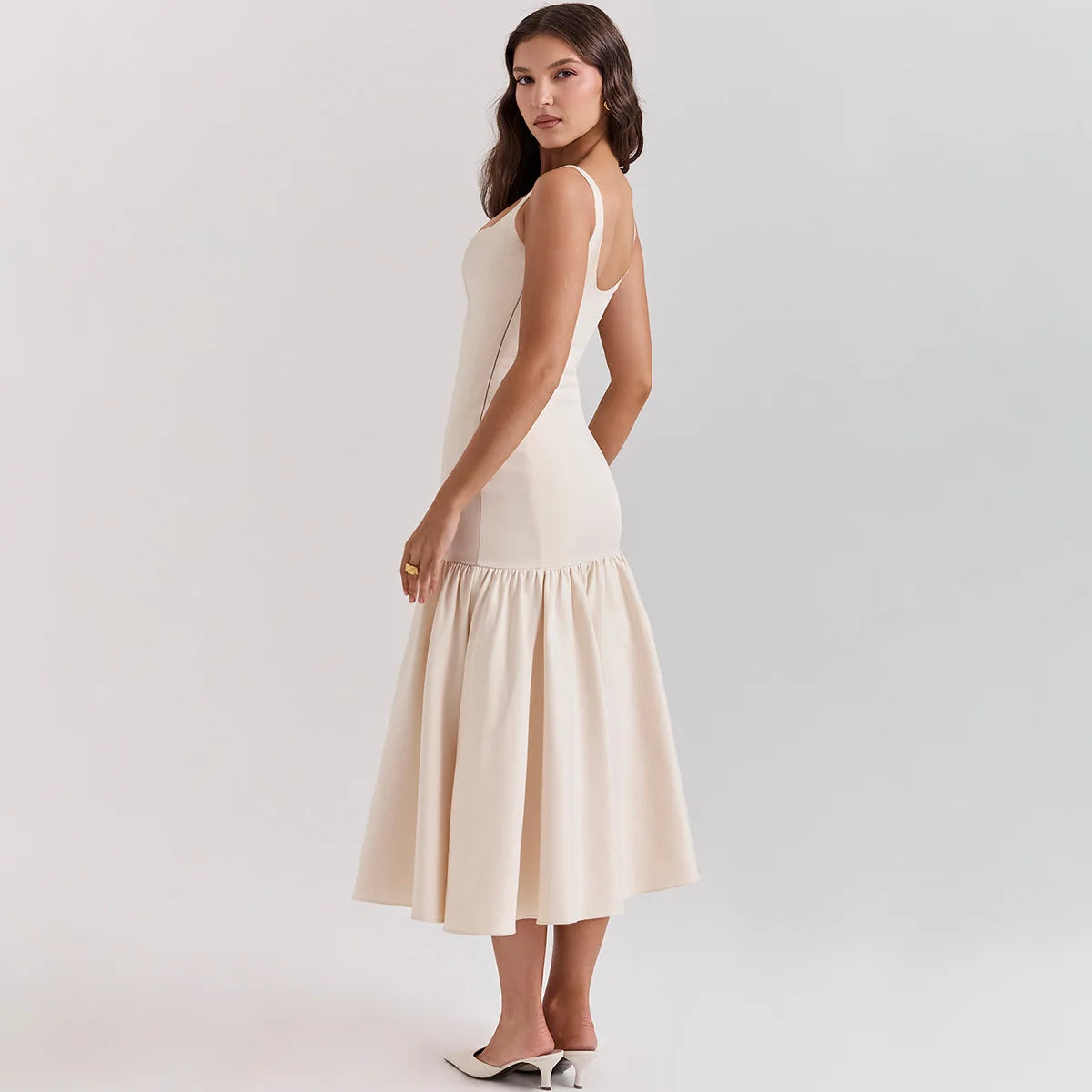 Ruffle Slim Midi Dress