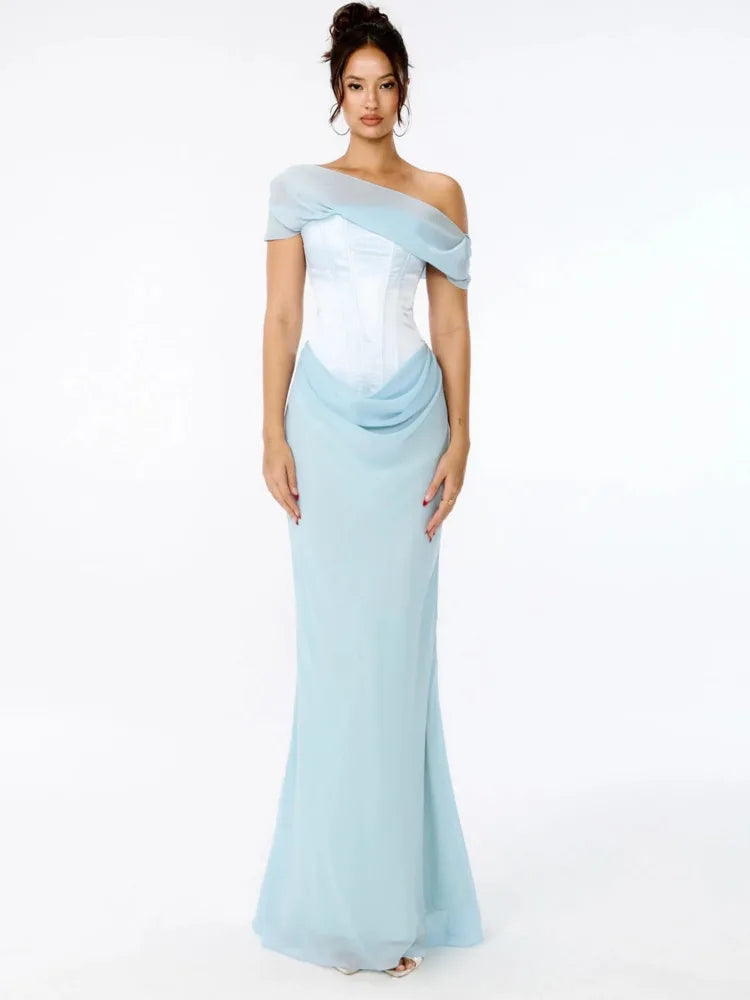 Blue Mesh Backless Bodycon Maxi Dress