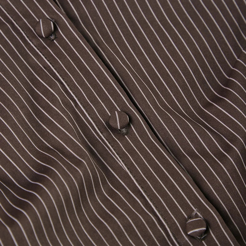 Striped Print Buttons Up Blouses Shirts Flare Sleeves Top