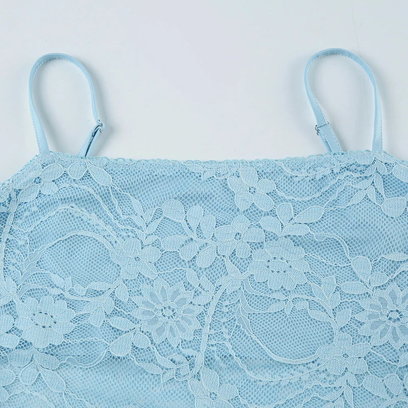 Blue See Through Top Low Waist Maxi Skirt Set
