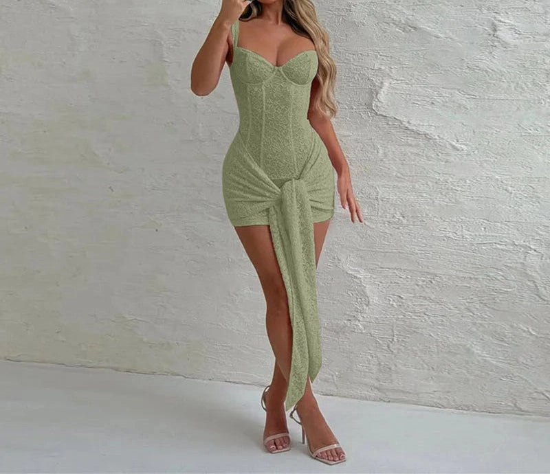 Dress Low-Neck Wrapped Ribbon Bodycon
