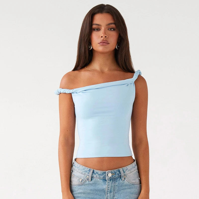 Sleevele Slah Collar crop Top Ruch Off Shoulder Slim Fit Twit Pullover