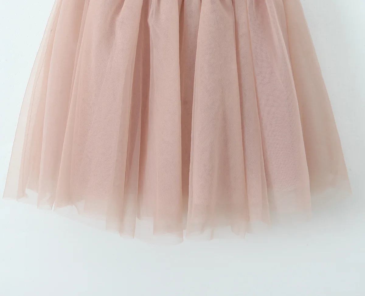 Spaghetti Strap Dresses Pink Puffy Cake Dress Mini Mesh Backless Dress