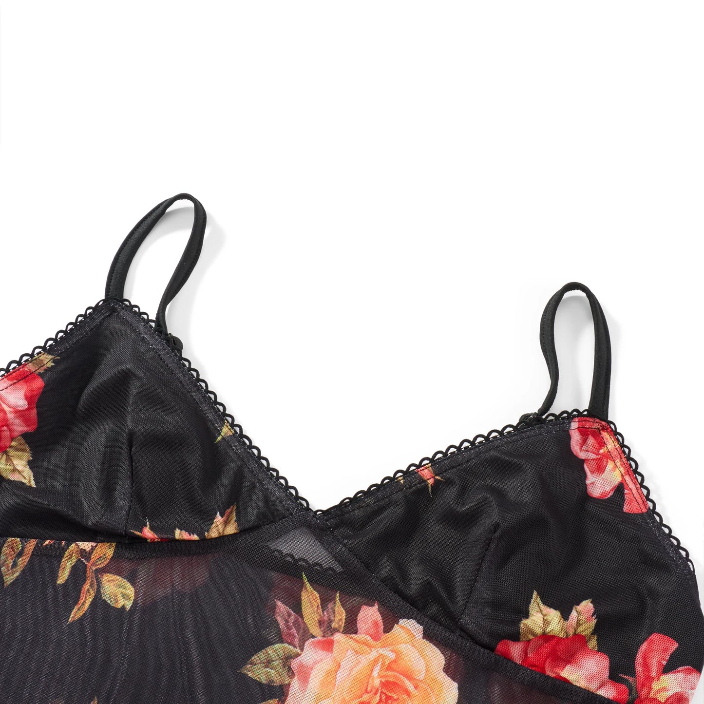 Sleeveless V Neck Low Cut Cami Top Elastic Waist Flower Print Mini Skirt 2 Piece