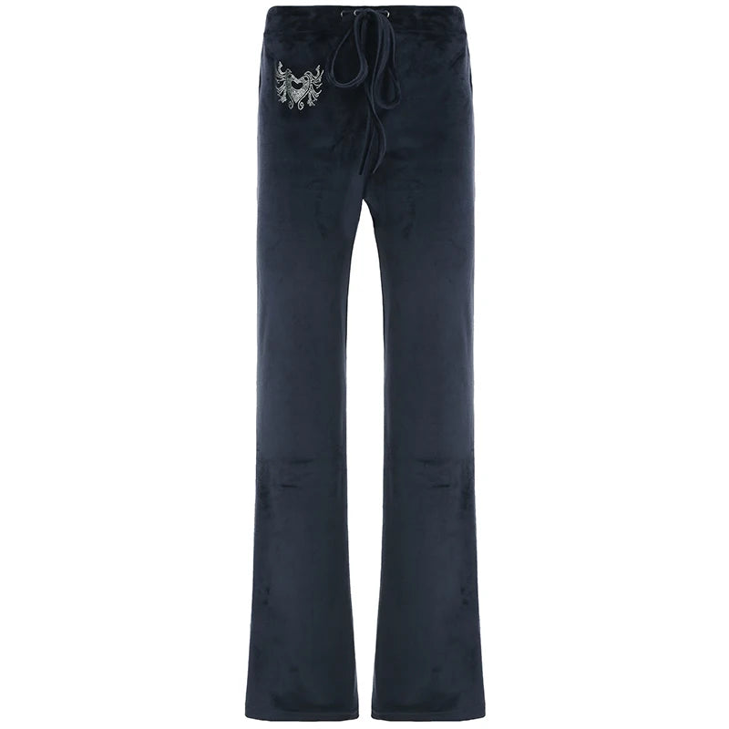 Retro Rhinestone Flare Pants Lace-up Bottoms 's Pants