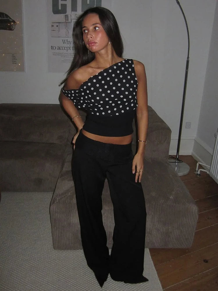 Polka Dots Off Shoulder Backless Ruched Top