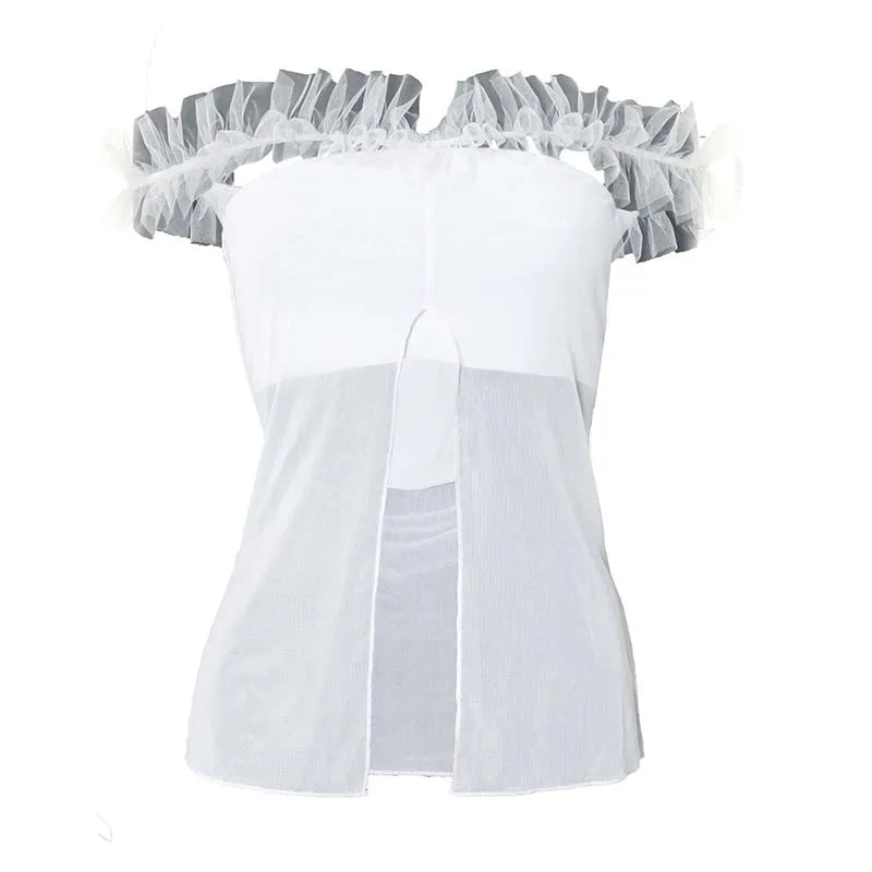 'S Spring And Color Mesh Patchwork Open k One-Shoulder Tank Top Fresh And Clean