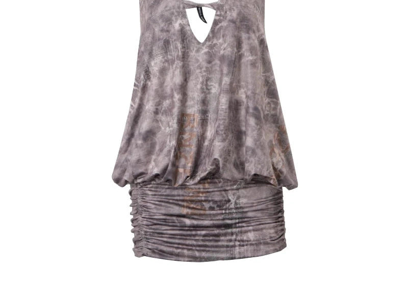 Ruched Hollow Out Backless Halter Mini Retro Sleeveless Bodycon
