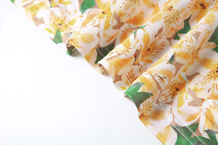 Floral Print Two Piece Set Halter Shirring Tube Camisole Peach Hip Skirt Sweet Matching Suits