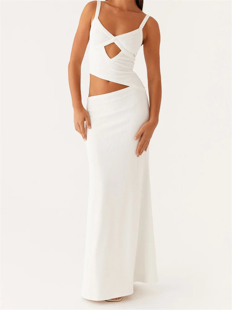 Dress Sleeveless Strap V-neck Backless Waist Front Hollow Out Dress Cocktail