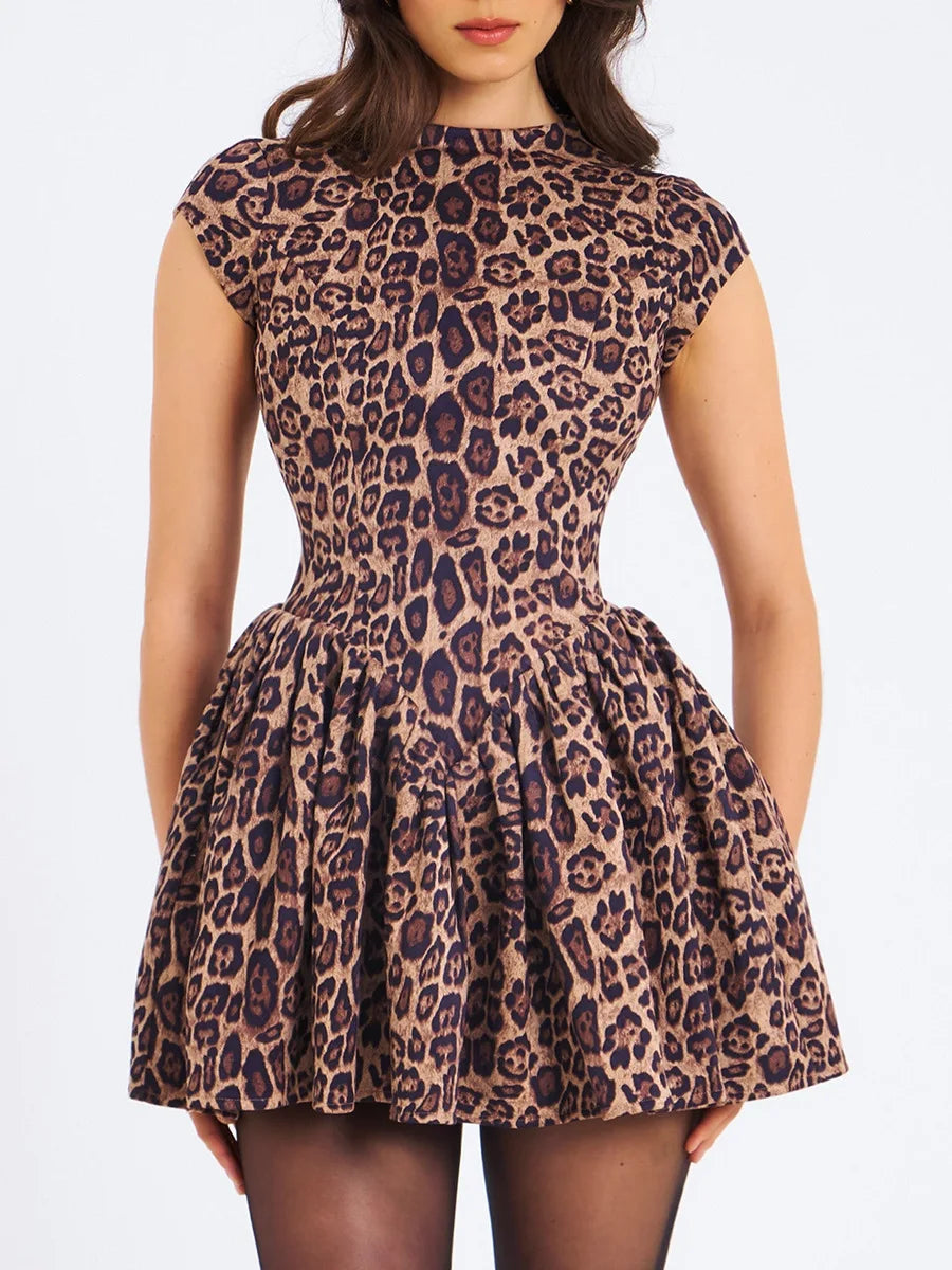 High-end Leopard Backless Dress Sweet and Spicy A-line Dresses