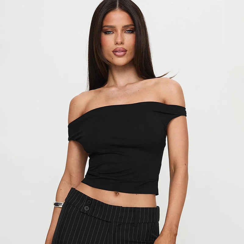 Slanting Cro One Straple Multi Backless Short Neckle Top Tee Deign Top Leiure