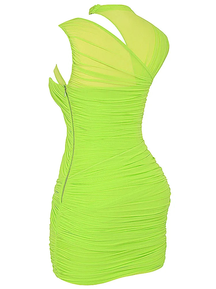 Mesh Hollow Out Double Layer Dress Irregular Sleeveless Bodycon Mini Dress