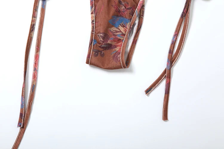 Brown Knit Halter Patchwork Three Piece Set