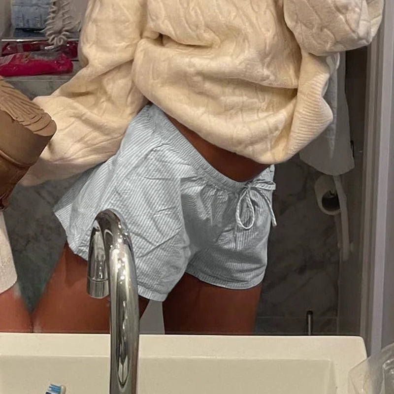 's Shorts Low Waisted Leisure Bottoms Striped Print Shorts