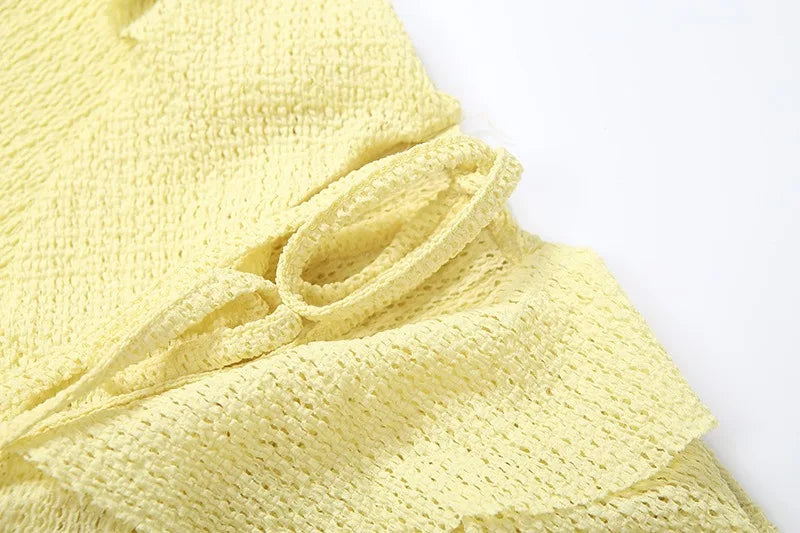 Yellow Ruffled Off Shoulder Short Dress