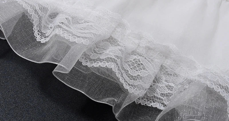Lace Patchwork Tank Top With Low-waist Draw-string Long Skirt French Two Piece Sets