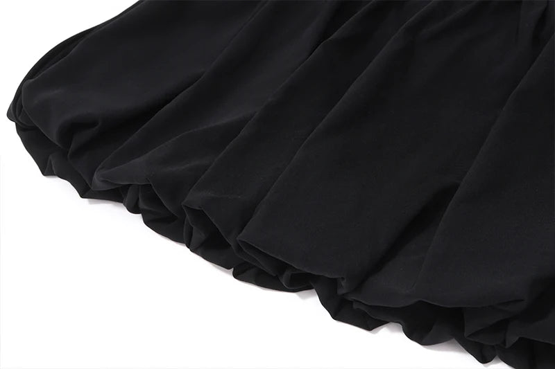 Black Backless Top And Puff Mini Skirt Set