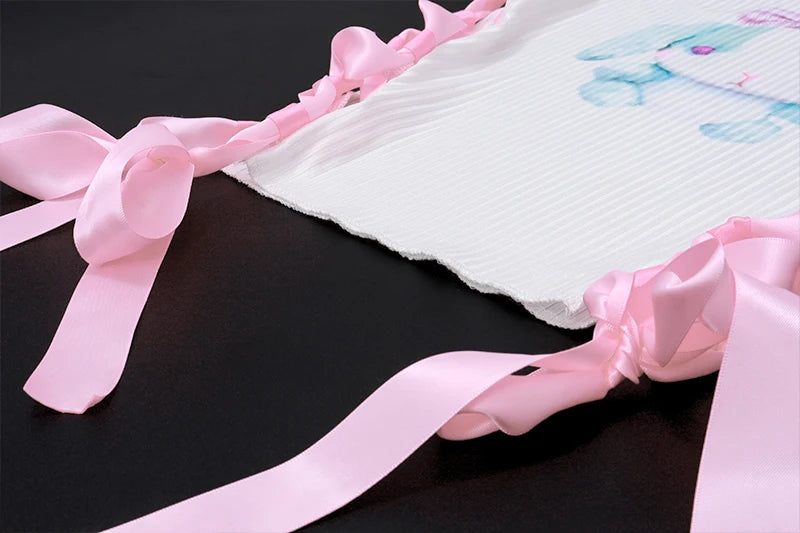 White Bandage Crop Top Sleeveless Print O neck Vest