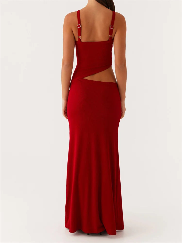 Dress Sleeveless Strap V-neck Backless Waist Front Hollow Out Dress Cocktail