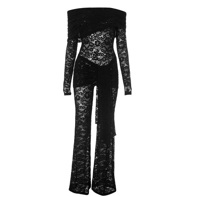 Black Lace See Through Bodycon Jumpsuit