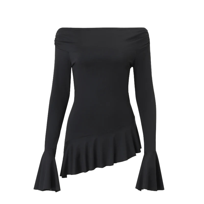 Ruffled Flare Sleeve Off Shoulder Pullover Top