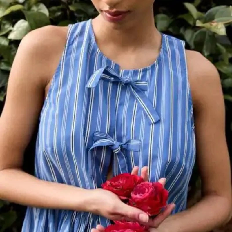 Striped Sleeveless Tie Up Top