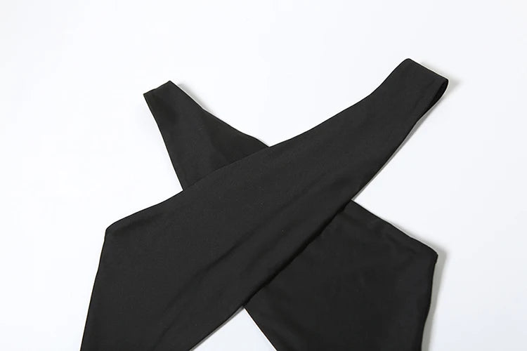 Irregular Hollow Cross Knot Maxi Dress Backless High Splits Midnight