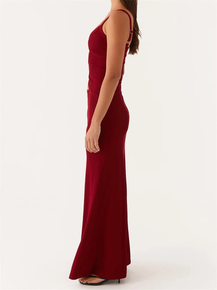 Dress Sleeveless Strap V-neck Backless Waist Front Hollow Out Dress Cocktail